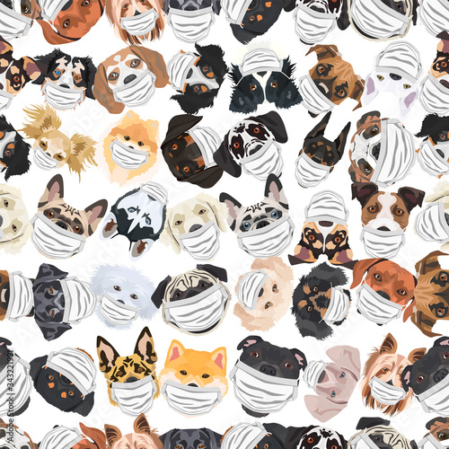 Illustration Hunde mit Atemschutzmaske Muster