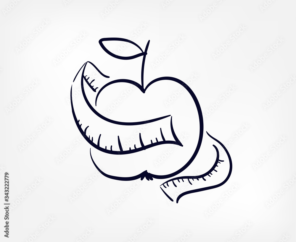 apple size fitness diet sport concept line art sketch doodle isolated apple size fitness diet sport concept line art sketch doodle isolated