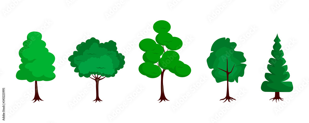 Set of trees icons in a flat design on a white background