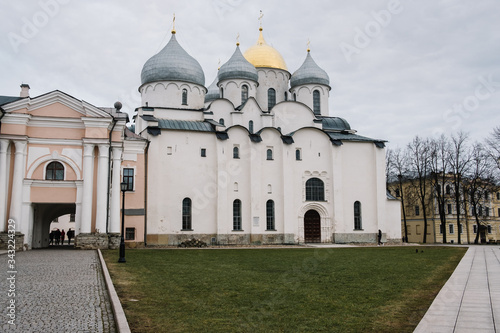 Beautiful St Sophia cathedral in Veliky Novgorod kremlin. Russia