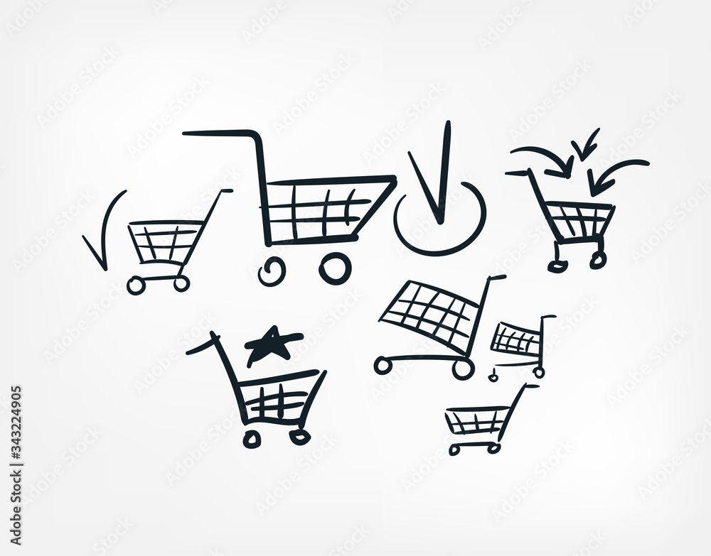 purchase bascket set line art doodle vector symbol sign concept set purchase bascket set line art doodle vector symbol sign concept set