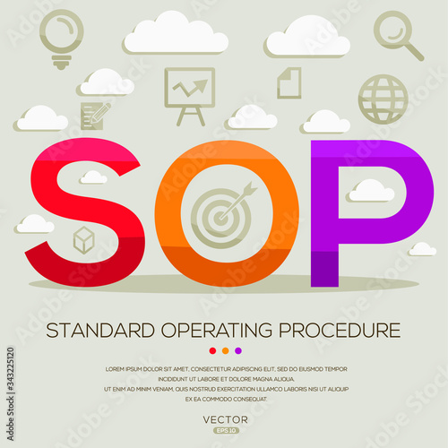 SOP mean (standard operating procedure) ,letters and icons,Vector illustration.