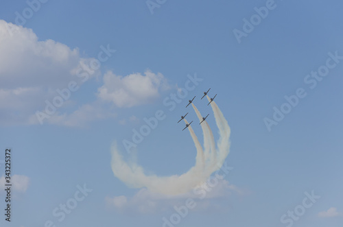 Formation of aircrafts, flying above the clouds