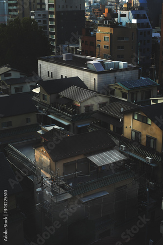 Tokyo rooftops and skyline view at sunset