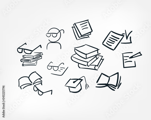 book information education glasses line art doodle vector symbol sign concept set