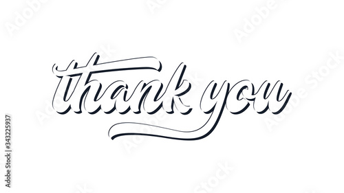 Thank You Text Hand Drawn Calligraphy Lettering with Outline Shadow Style Isolated On White Background. Vector Illustration usable for Greeting Card.