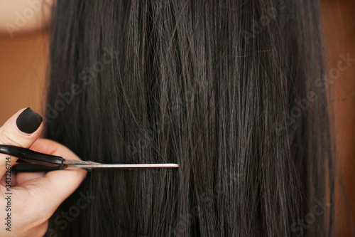 Wig and scissors - bright black wig - hairstyle background