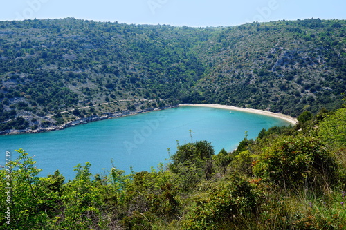 Turquoise lagoon and sea beach in the unpolluted environment on Istria peninsula