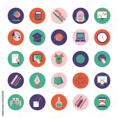 bundle of schoolline and fill style set icons