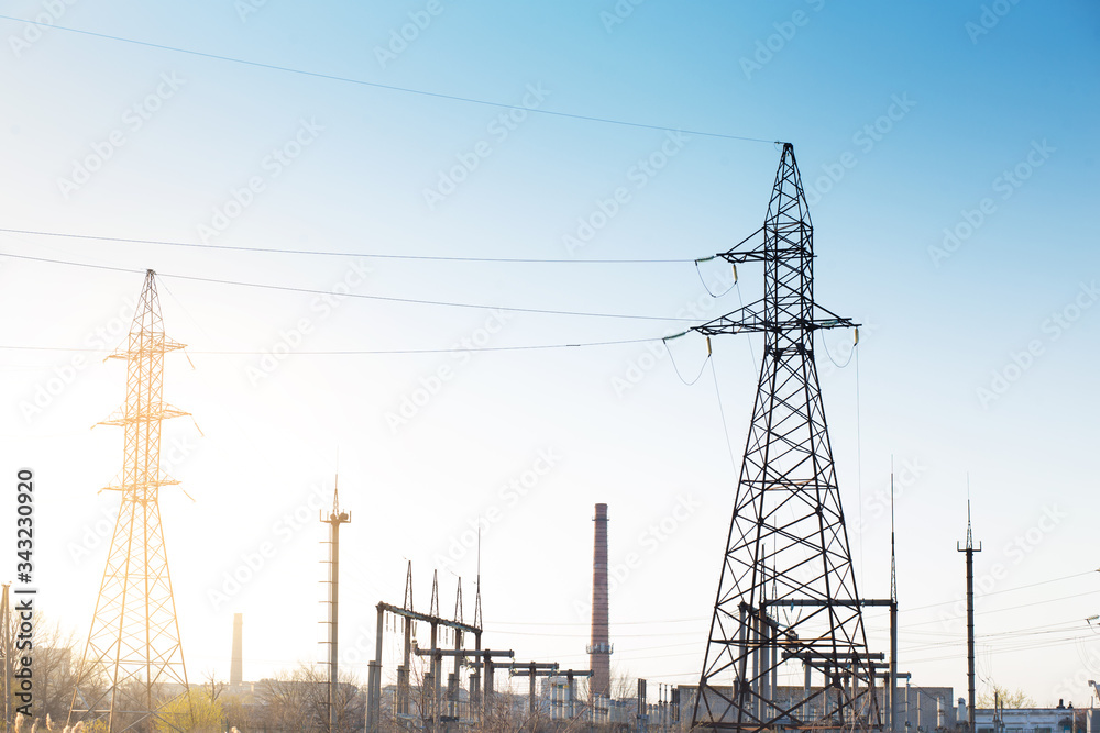Electrical substation. Thermal power plant. Electrical substation. Thermal power plant.