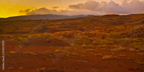 Sunrise Over The Arid Windward Side and Koloiki Ridge  Lanai  Hawaii  USA
