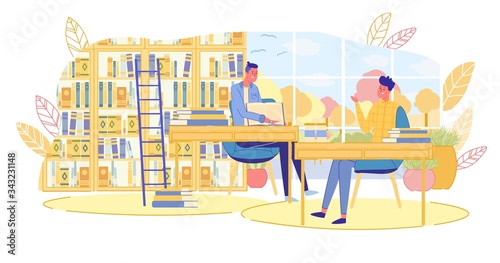 Education Process in School or University Library