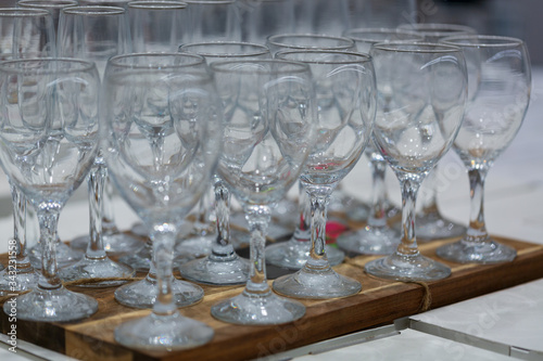 Wine glasses on a wooden board