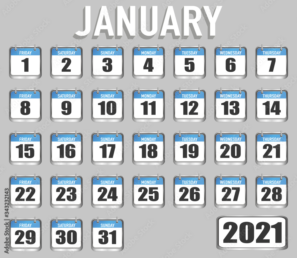 January of 2021 year. Month, day, week. Simply trendy design. Vector illustration background for web, business, reminder, planner, organiser January of 2021 year. Month, day, week. Simply trendy design. Vector illustration background for web, business, reminder, planner, organiser