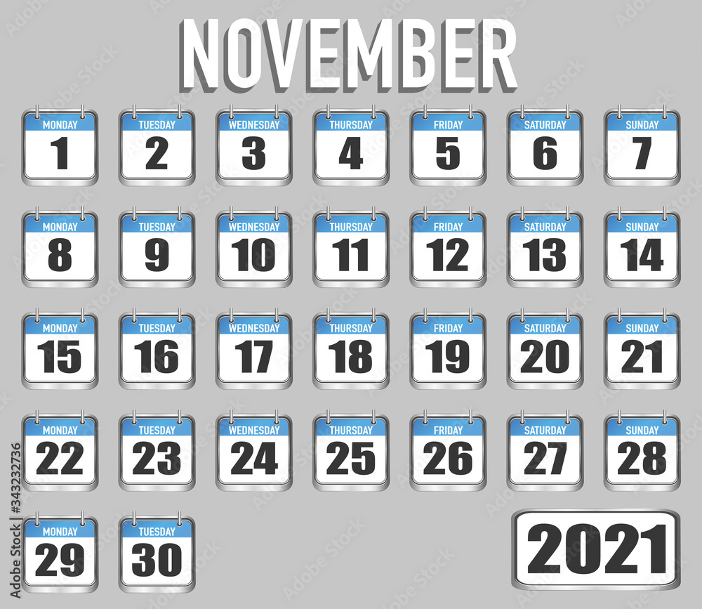November of 2021 year. Month, day, week. Simply trendy design. Vector illustration background for web, business, reminder, planner, organiser November of 2021 year. Month, day, week. Simply trendy design. Vector illustration background for web, business, reminder, planner, organiser