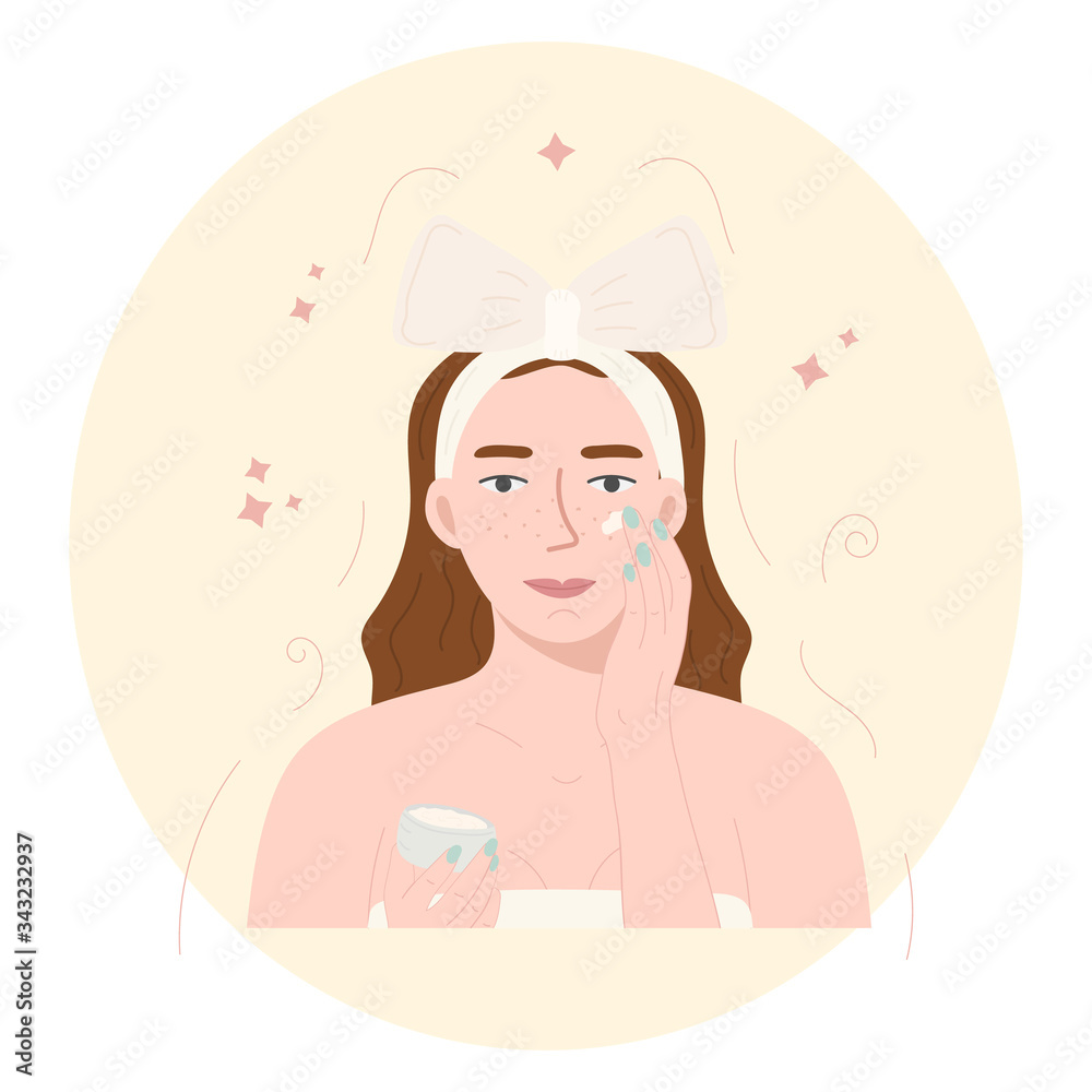 Woman cares for face skin. Vector illustrationм Woman cares for face skin. Vector illustrationм