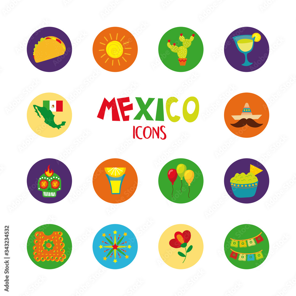 bundle of mexican culture set icons