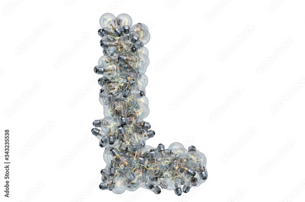 Letter L from light bulbs, 3D rendering Letter L from light bulbs, 3D rendering