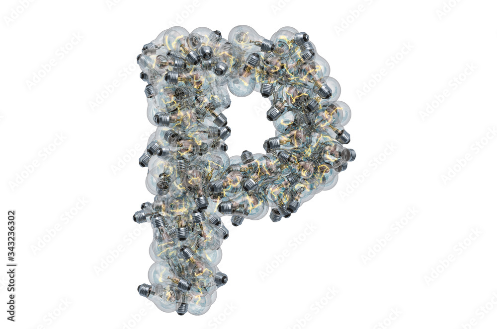Letter P from light bulbs, 3D rendering Letter P from light bulbs, 3D rendering