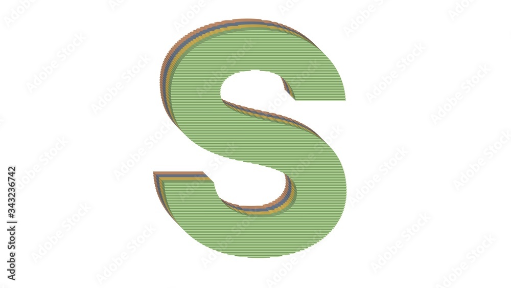 3D ENGLSIH ALPHABET MADE OF 4 COLORED FLAT BLOCK WITH WHITE BACKGROUND : S 3D ENGLSIH ALPHABET MADE OF 4 COLORED FLAT BLOCK WITH WHITE BACKGROUND : S