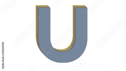 3D ENGLSIH ALPHABET MADE OF 4 COLORED FLAT BLOCK WITH WHITE BACKGROUND : U photo