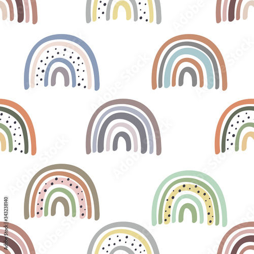 seamless pattern with pastel rainbows on white background - vector illustration, eps 