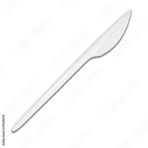 Vector 3d Realistic Cutlery - White Plastic Disposable Knife Icon Isolated on White Background. Top View. Design template, Mock up for Graphics, Branding Identity, Printing