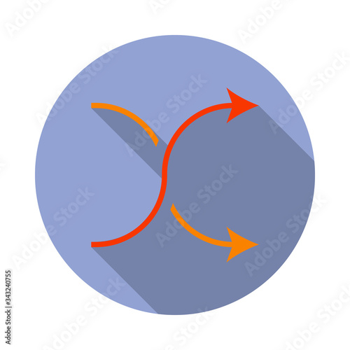 colored way arrows long shadow icon. Simple color vector of web icons for ui and ux, website or mobile application