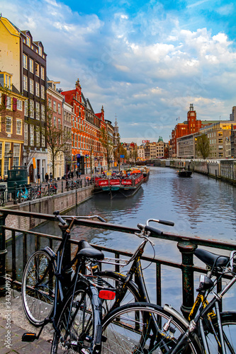 Bicycle, Beautiful day and blue sky on the Amsterdam Canals - Hermoso día y cielo azul en los canales de Amsterdam photo