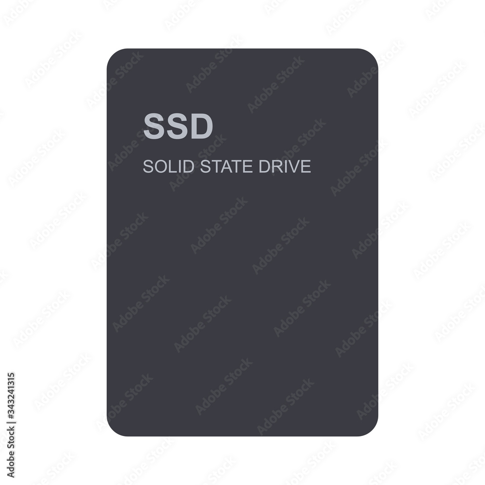 SSD front view. Solid state drive icon. Vector illustration isolated on white background