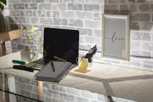 homework office with laptop and diary