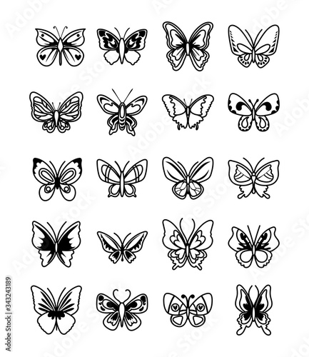 bundle of butterflies set icons