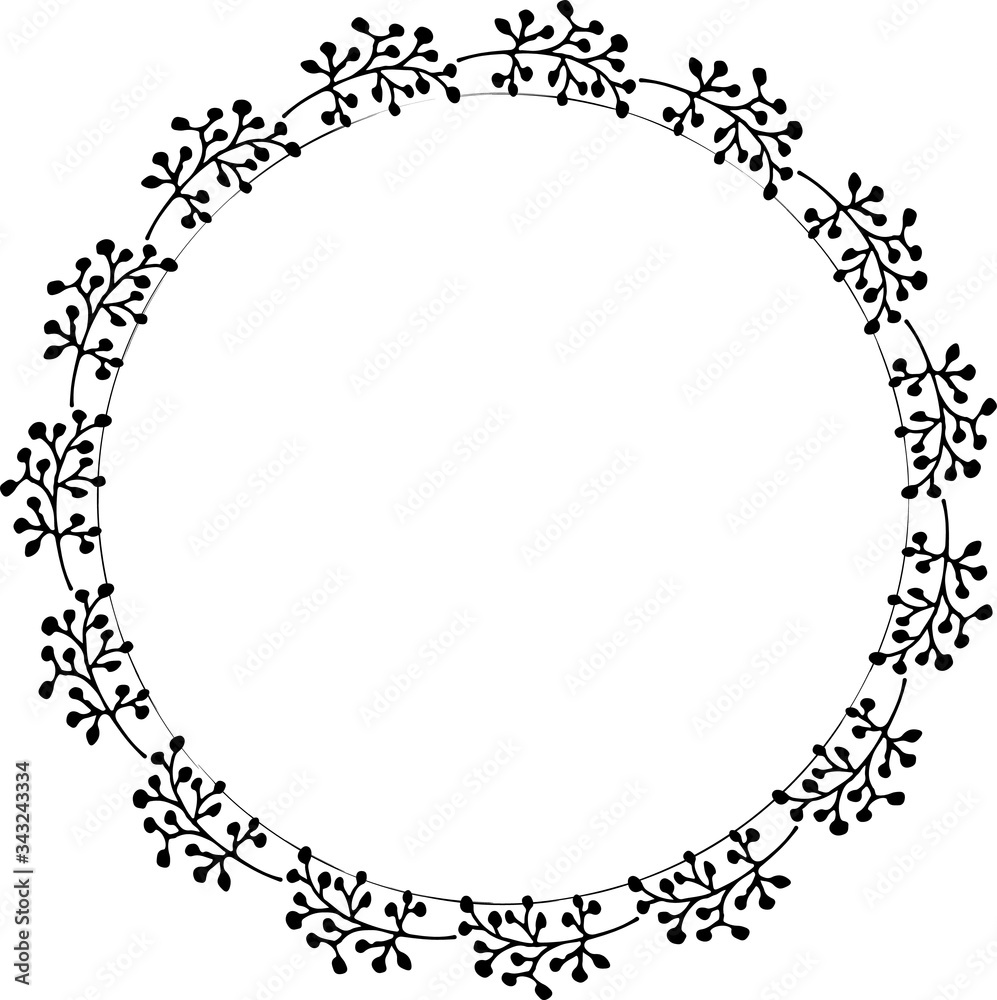 Hand drawn round frame and wreath isolated on white background. Hand sketched design element. Unique and ready to use for decoration. Hand drawn round frame and wreath isolated on white background. Hand sketched design element. Unique and ready to use for decoration.