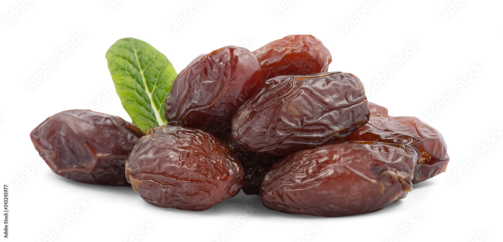 Group fruit of palm Phoenix dactylifera or Dare fruits in isolated on the white background.. Group fruit of palm Phoenix dactylifera or Dare fruits in isolated on the white background..