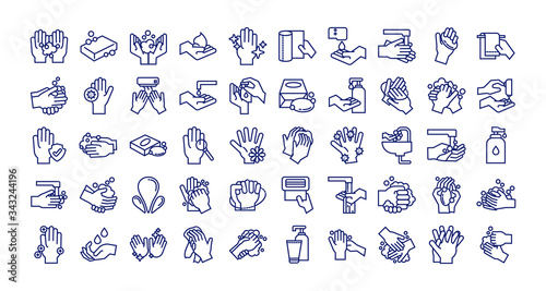 bundle of hands washing line style icons