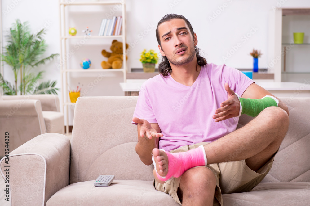 Injured young man at home Injured young man at home