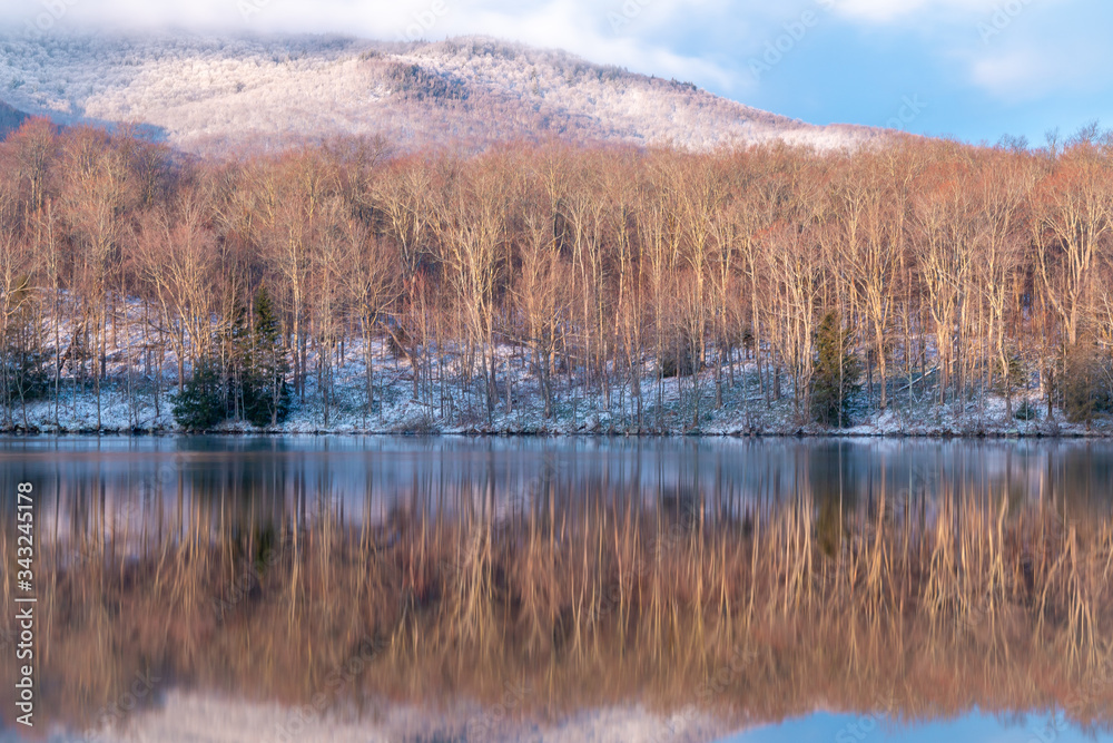 A view of an Adirondack lake early in the morning. 