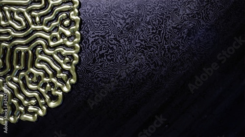 Golden Organic Pattern on black Background - 3D Rendering