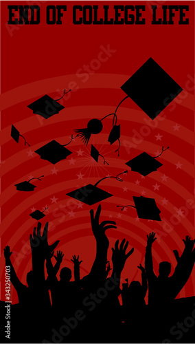 University graduation cap throwing print embroidery graphic design vector art