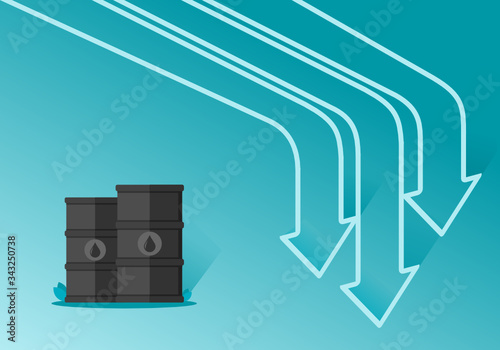 Gasoline Fuel Gas Petrol Oil Stock Value Market Demand Price Decrease Drop Fall Down Pandemic Impact With Graph Chart Diagram Illustration Vector. Can be Used for Web, Mobile, Infographic and Print.