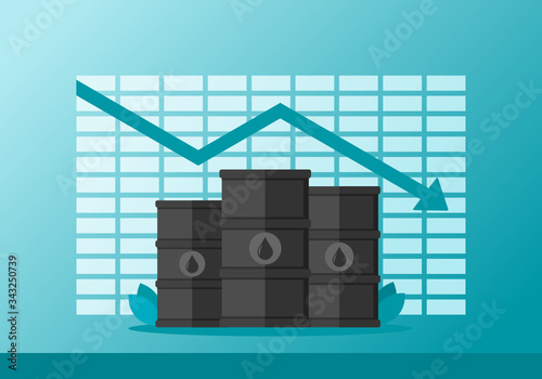Gasoline Fuel Gas Petrol Oil Stock Value Market Demand Price Decrease Drop Fall Down Pandemic Impact With Graph Chart Diagram Illustration Vector. Can be Used for Web, Mobile, Infographic and Print.