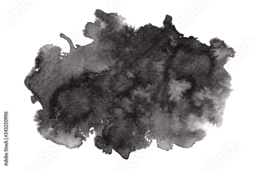 Textured expressive horizontal black ink or watercolor stain. Abstract monochrome gradient dynamic isolated inky blob, dark thunderous cloud concept for texture, black friday banner design, background