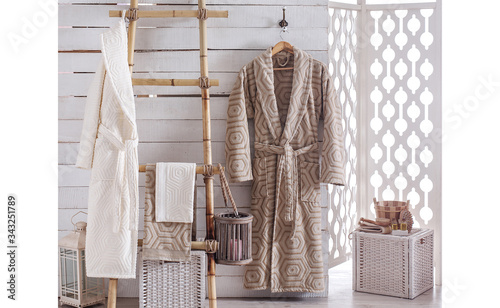 Bathrobe set stock photo