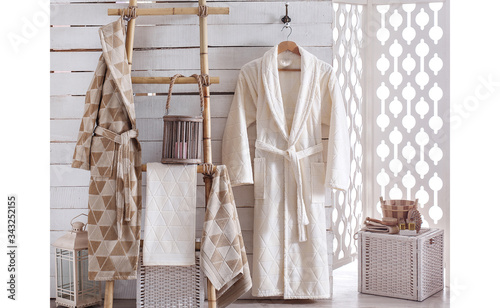 Bathrobe set stock photo
