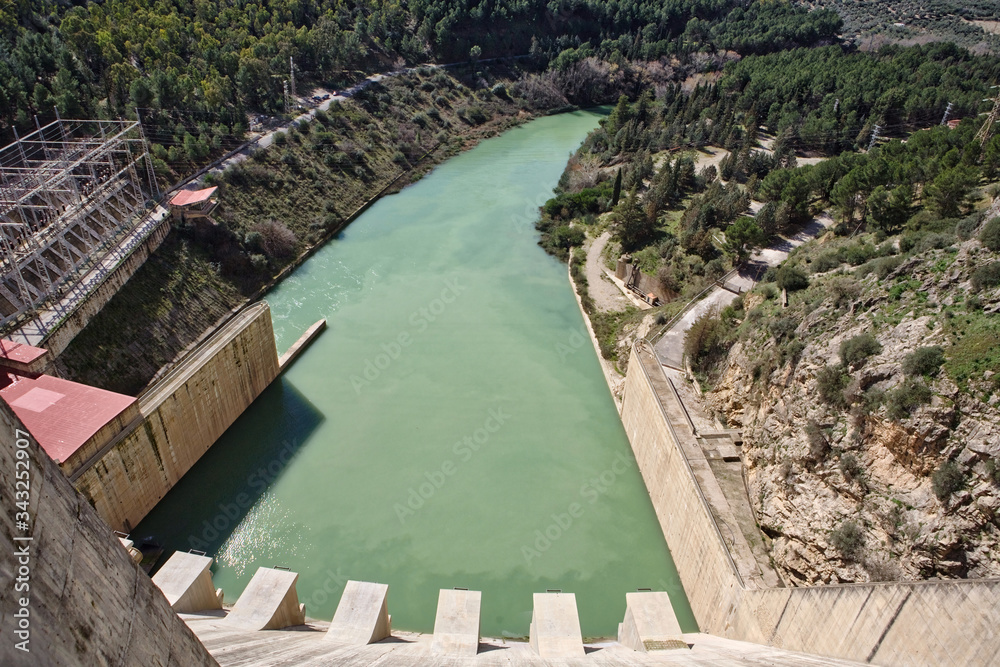 Hydroelectric power station in the Reservoir of Iznajar, in the province of Granada, Spain