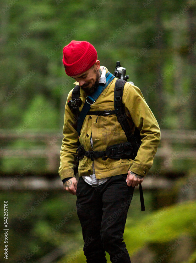 man posing in lush green landscape, Washington man posing in lush green landscape, Washington