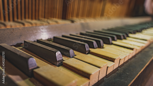 keys from old dirty piano close up