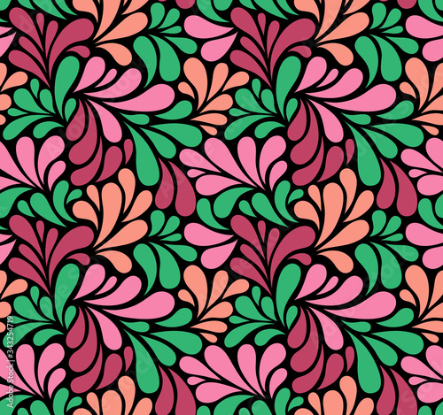 Vector seamless pattern with multicolor drops. Colorful abstract floral background.