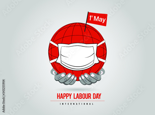 international labor day celebration world with protective mask coronavirus vector

