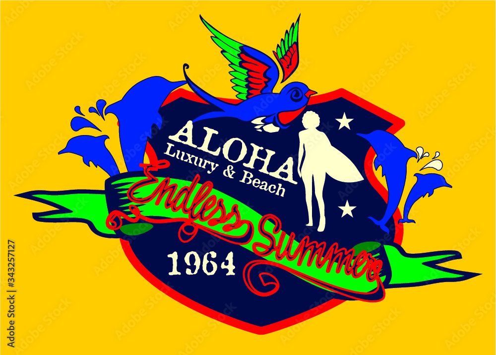 Fototapeta premium Aloha Tattoo birds print and embroidery graphic design vector art
